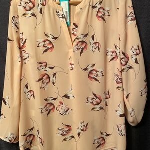 Daniel Rainn yellow long sleeve flower pattern blouse top women's large